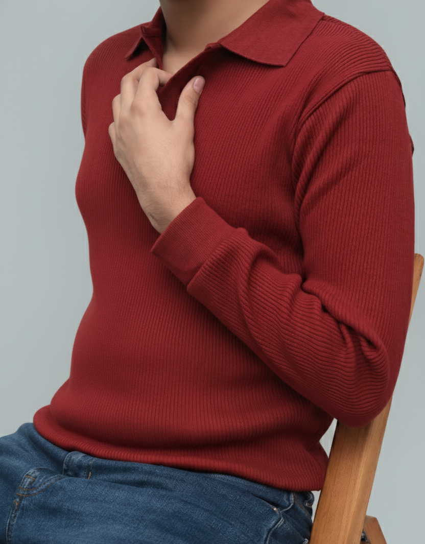 Mahroon Knitted Sweater POLO